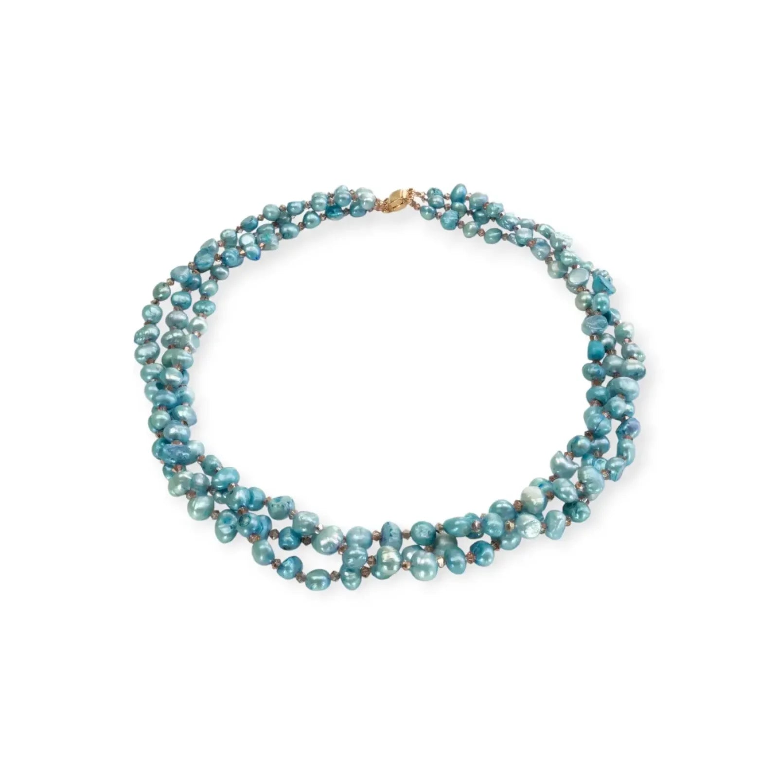 Hellblaue Perlenkette, mehrreihig