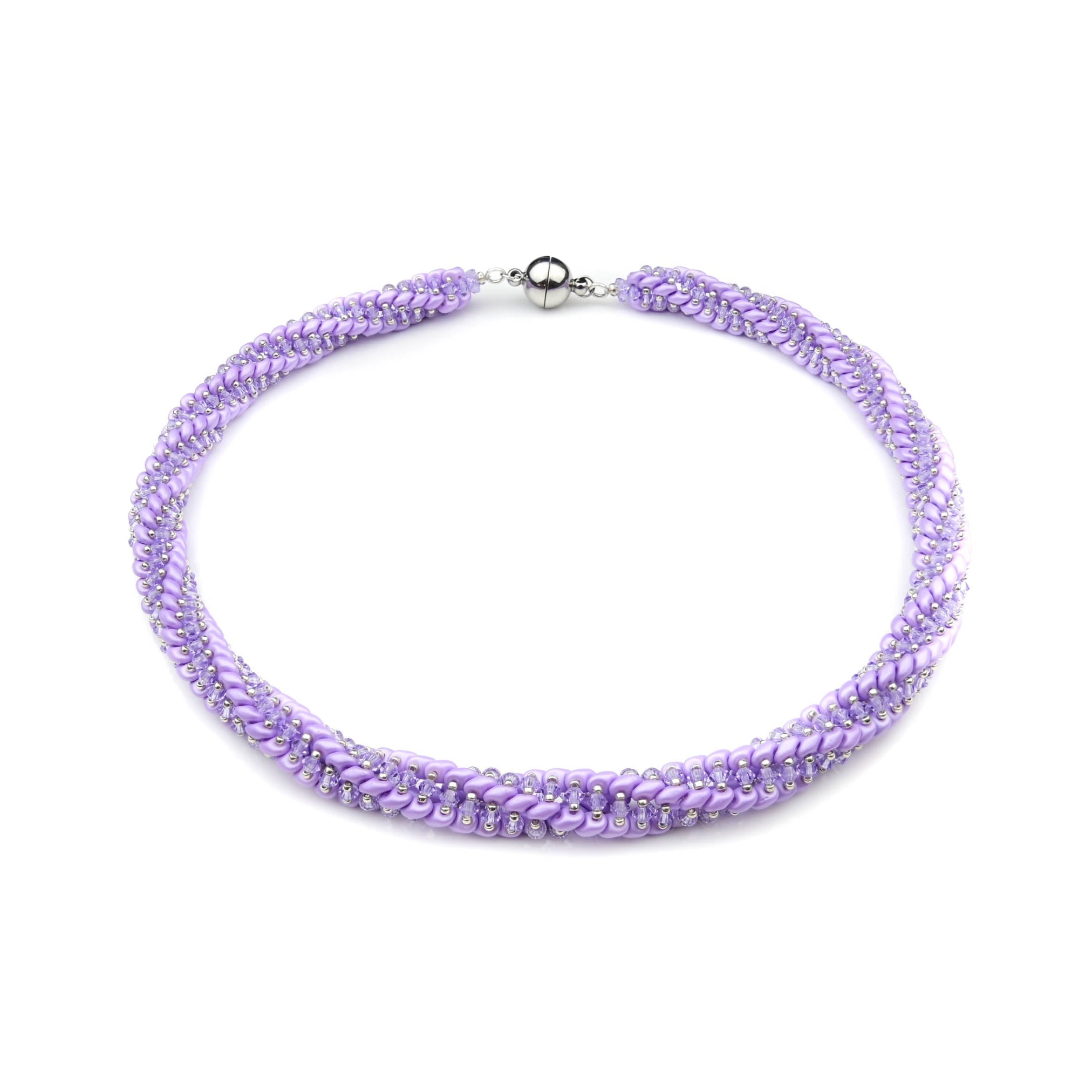 Kette Lila mit Kristallen und Twin Beads Perlenmieze