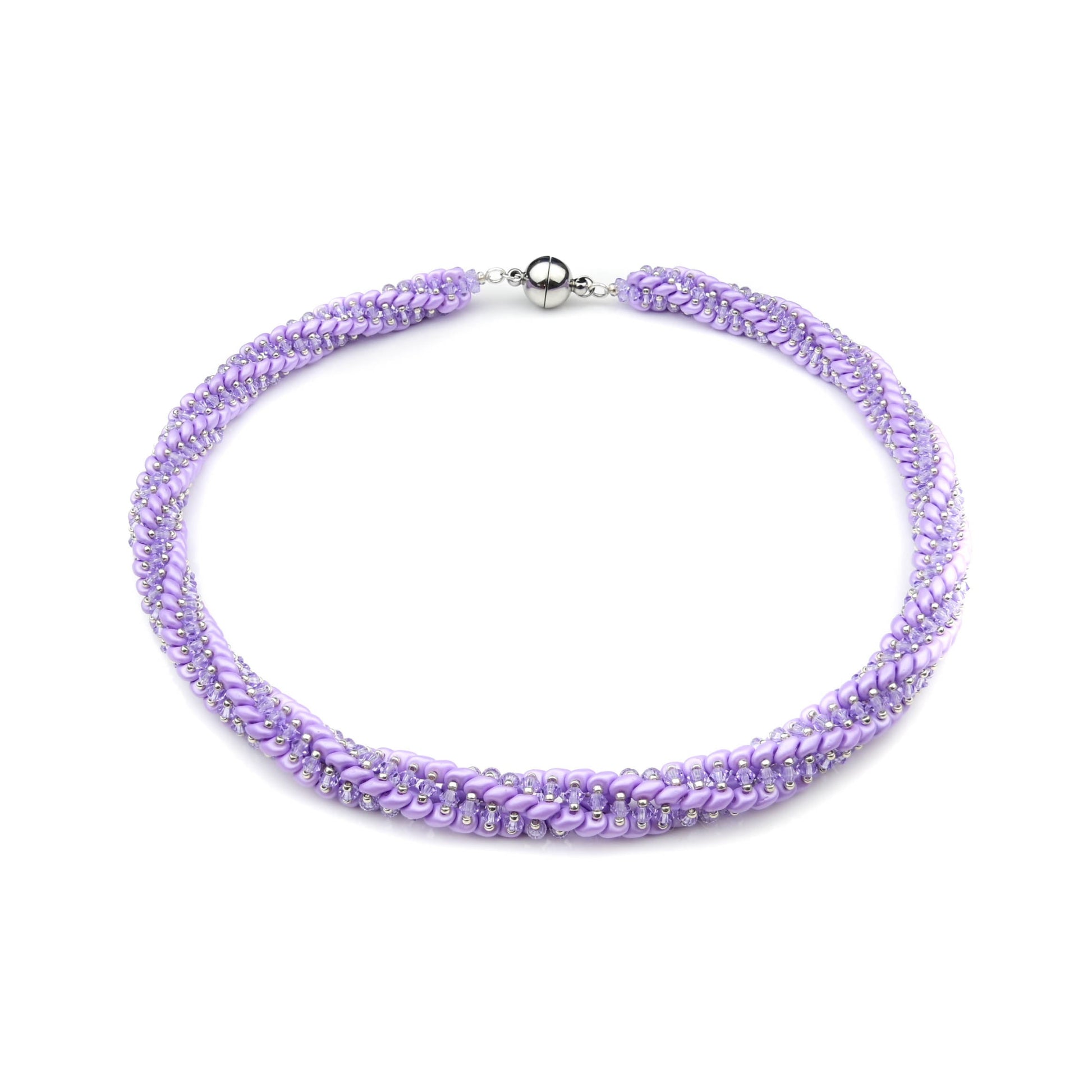 Kette Lila mit Kristallen und Twin Beads Perlenmieze